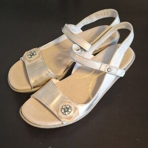 Naot Innovate Radiant Silver/Gold Embellished Wedge Sandals - Size 39